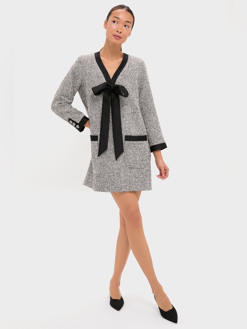 Tuckernuck Silver Coco Tweed Bow-Tie Shift Dress